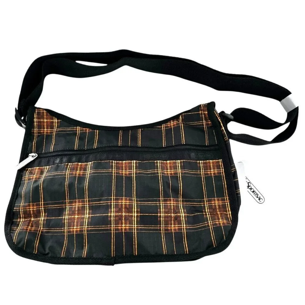 NEW Le Sportsac Classic Hobo in Black and Yellow Classic Tartan Plaid